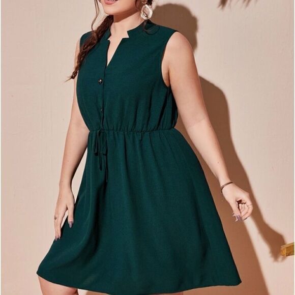 Shein Plus Green Button Notched Collar Detail Dress - Picture 6 of 6